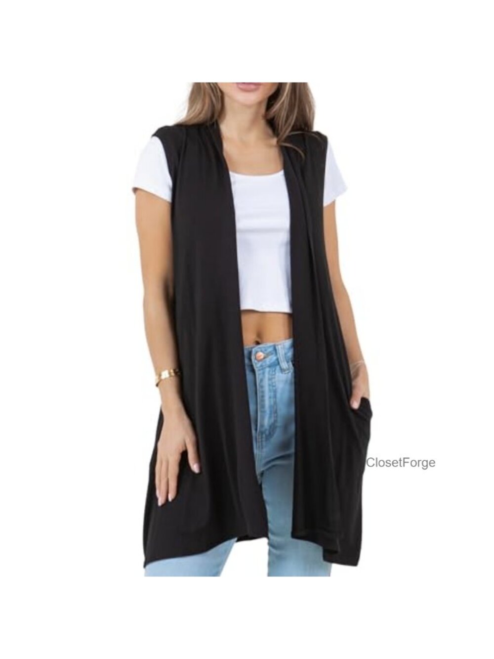 Sleeveless Long Cardigan Vest with Pockets Lightweight Open Front